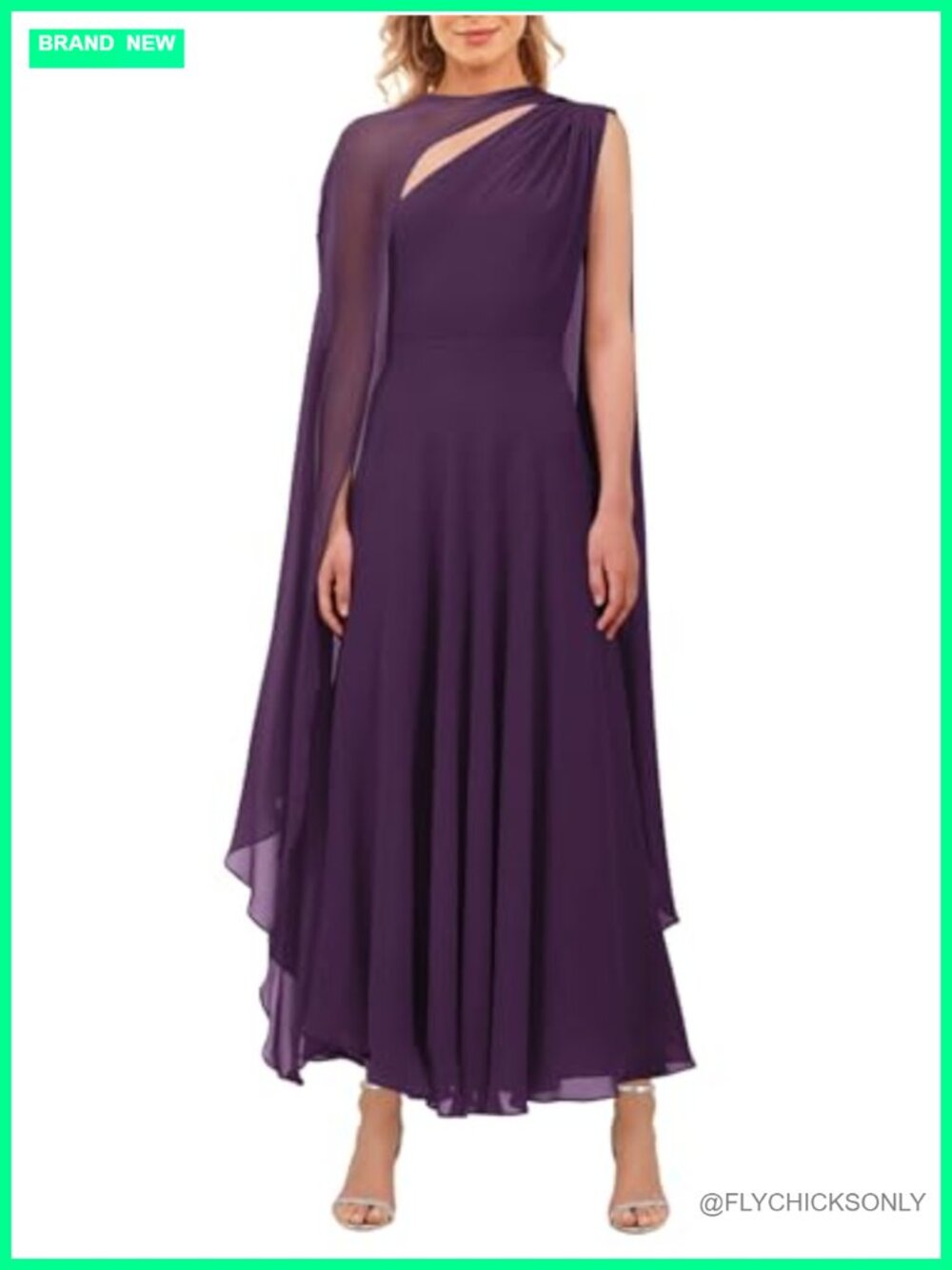 A-Line One Shoulder Flowy Maxi Dress with Cape Sleeve